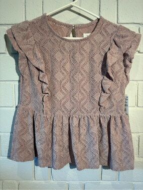 Treasure & Bond Lace Peplum Blouse in Mauve Pink